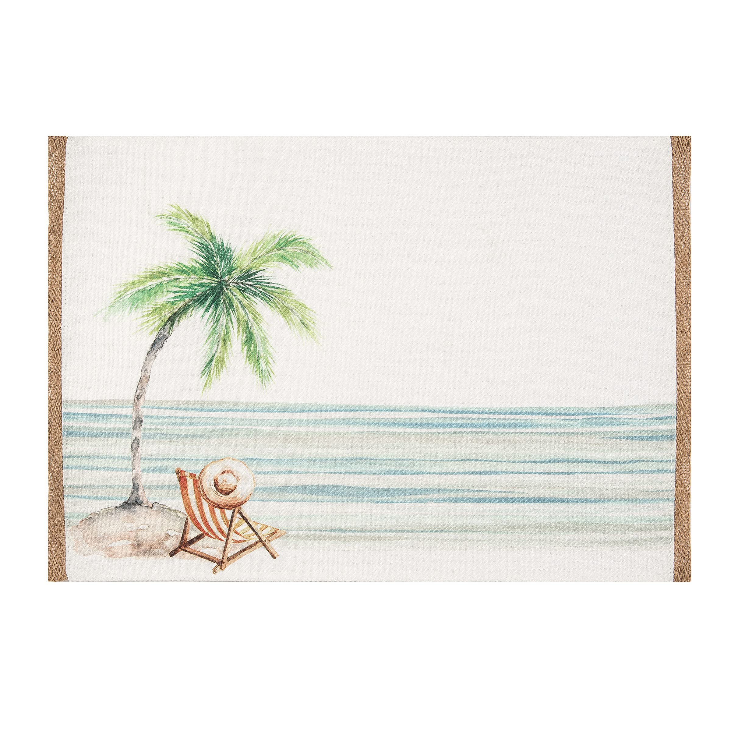 Coastal Embroidered Placemat Set of 6 - Blue Cotton Beach-Themed Rectangle Placemats for Dining Table Decor | Perfect for Beach House, Nautical Kitchen or Coastal-Themed Parties