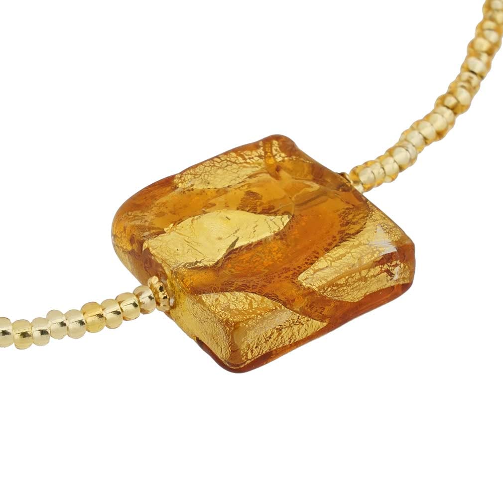Venetian Murano Glass Royal Cognac Square Pendant Necklace - Elegant Jewelry for Women, Perfect for Parties, Weddings & Special Occasions
