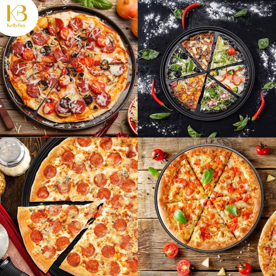 3-Pack Non-Stick Carbon Steel Pizza Pans with Holes - 12, 11 & 9 Inch Round Baking Pans for Oven - Perfect for Home, Restaurant & Commercial Use - Durable Black Coating for Even Heat Distribution