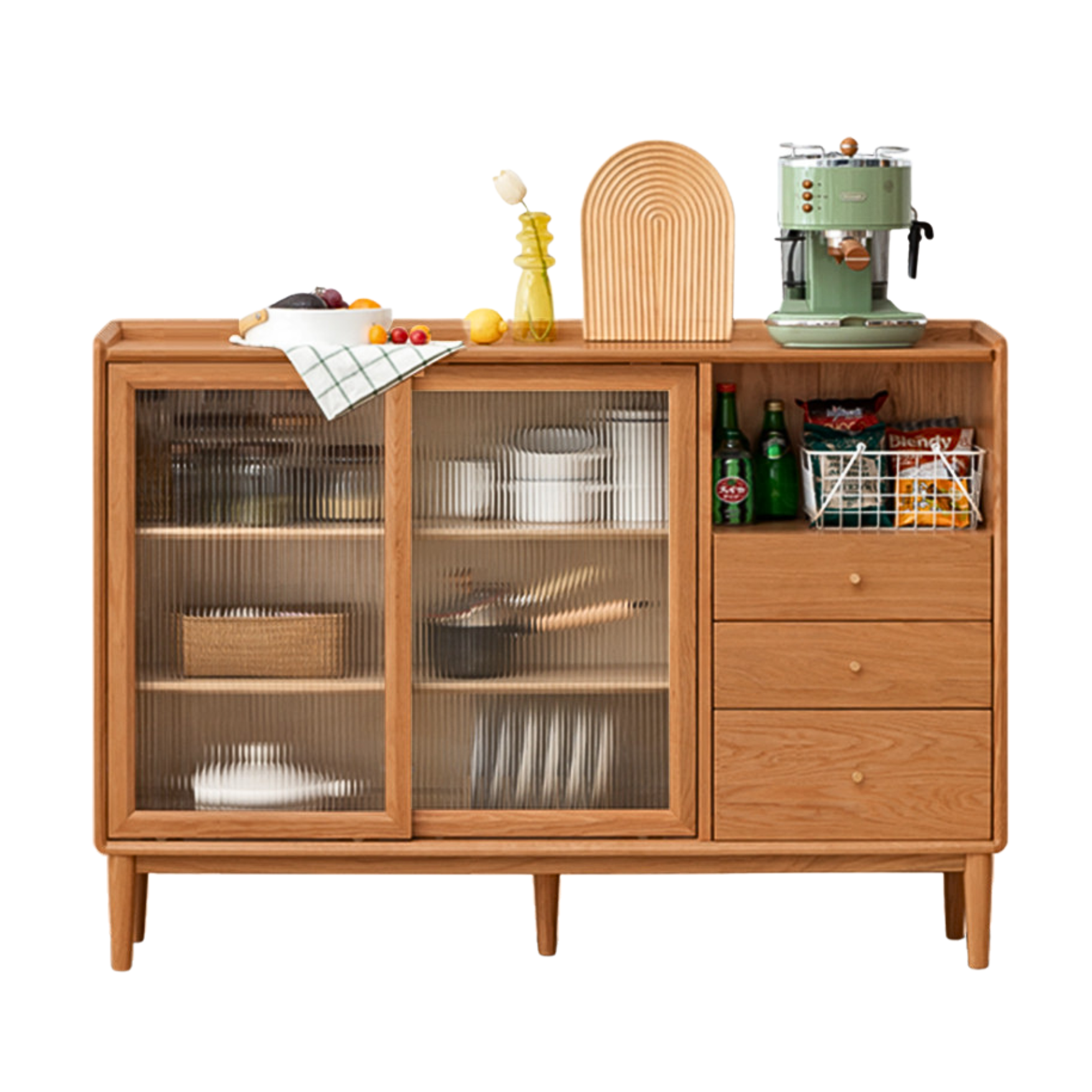 47.2x11.8x38.6 inch / 120x30x98сm / Cherry color / Cherry Wood  solid wood sliding door sideboard