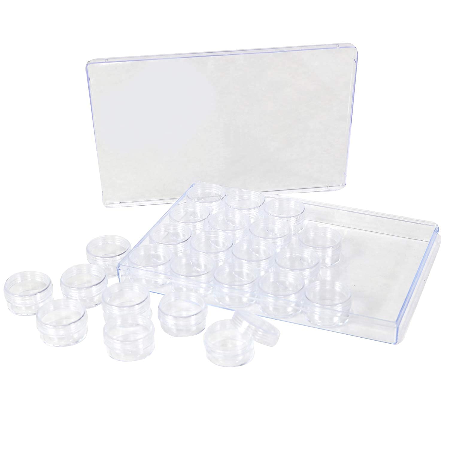 Everything Mary Large Plastic Bead Storage Organizer Box with 24 Jars - Craft Bead Organizer for Jewelry Making, Painting & Art Supplies - Clear Plastic Storage Container for Beads, Buttons & Small Crafts - Perfect for DIY Projects & Craft Room Organization
