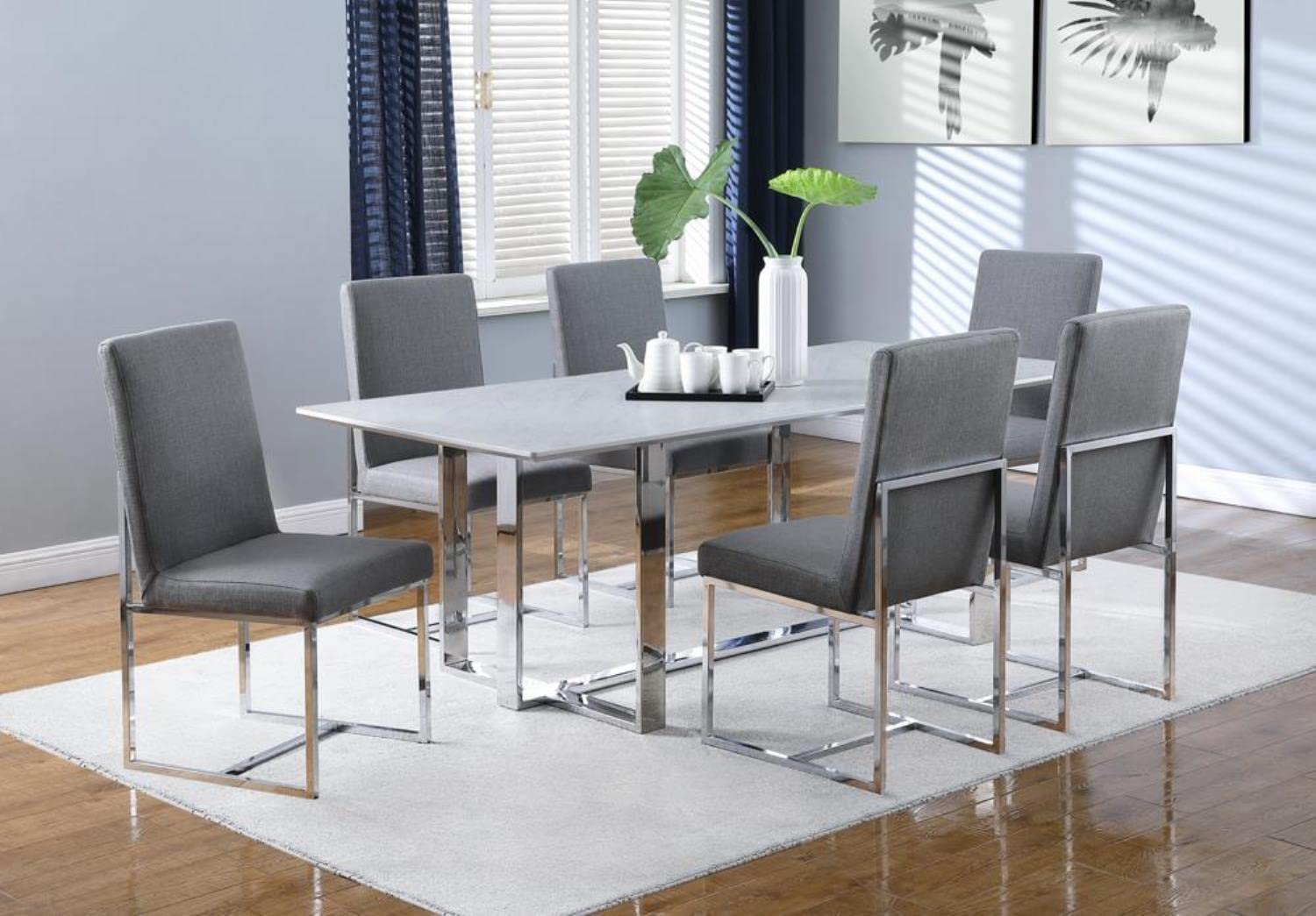 Jackson Floating Dining Chairs Set of 2 - Modern Grey Upholstered Seats with Polished Chrome Legs - Perfect for Kitchen, Dining Room, and Small Space Decor