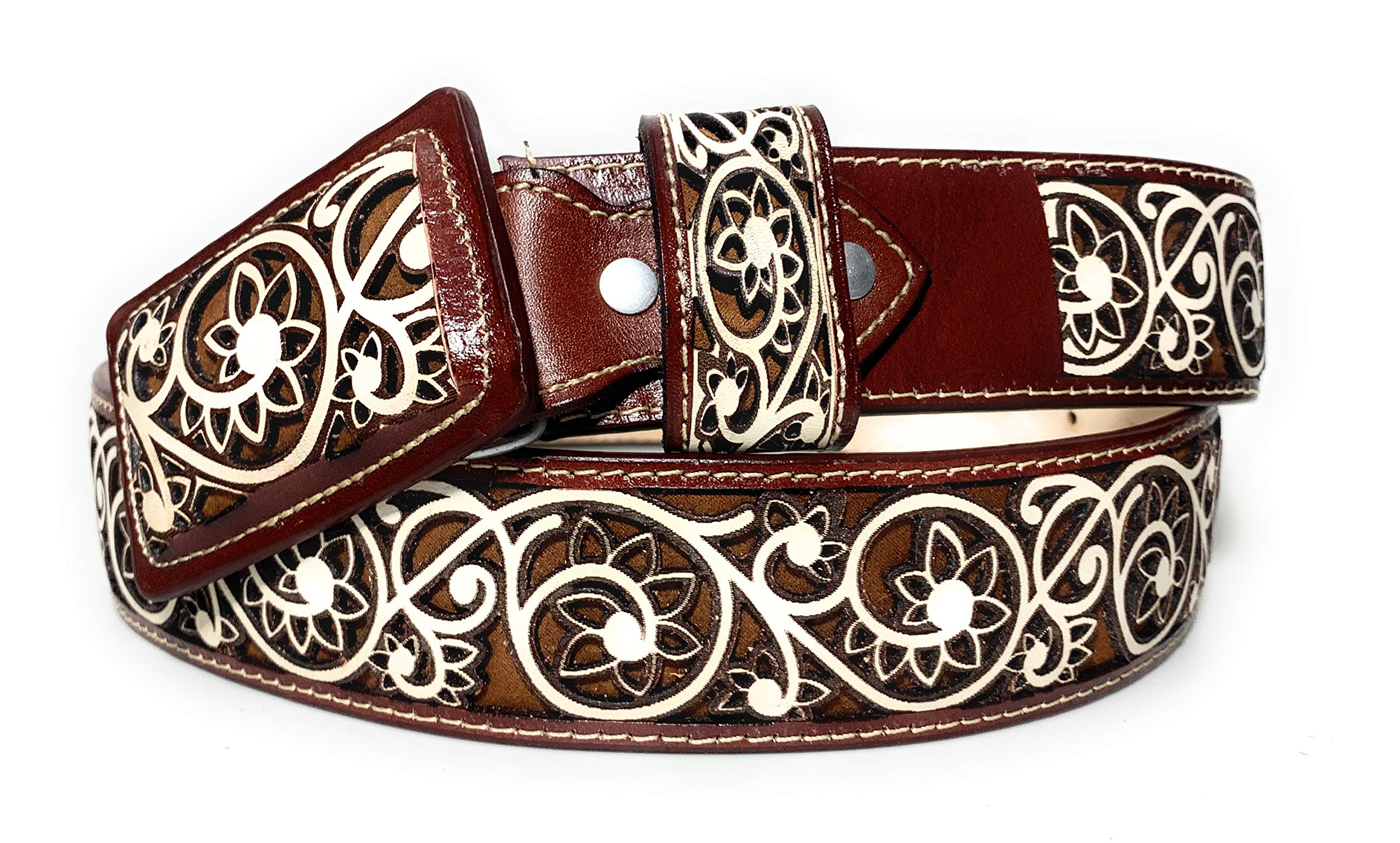 Authentic Mexican Charro Belt for Men - Handcrafted Cinto Vaquero with Lazer Cincelado Design - Western Cowboy Belt for Rodeo, Fiesta & Country Style Outfits