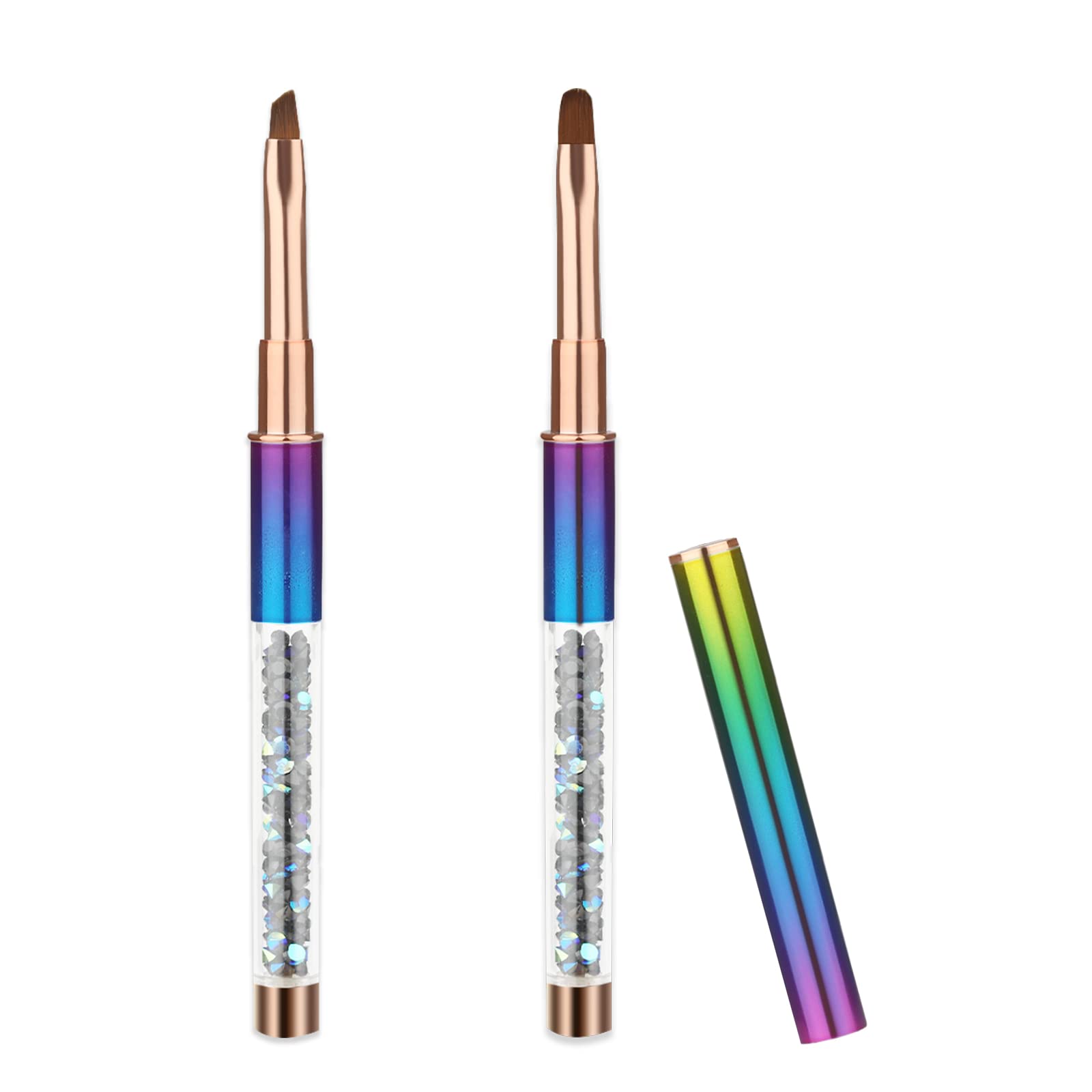 SAVITA 2-Piece Nail Art Clean Up Brush Set with Round & Angled Heads - Multicolor Plastic Handles for Professional Salon & Home Manicures - Perfect for Gel Polish Removal, Cuticle Cleanup & Nail Design Detailing