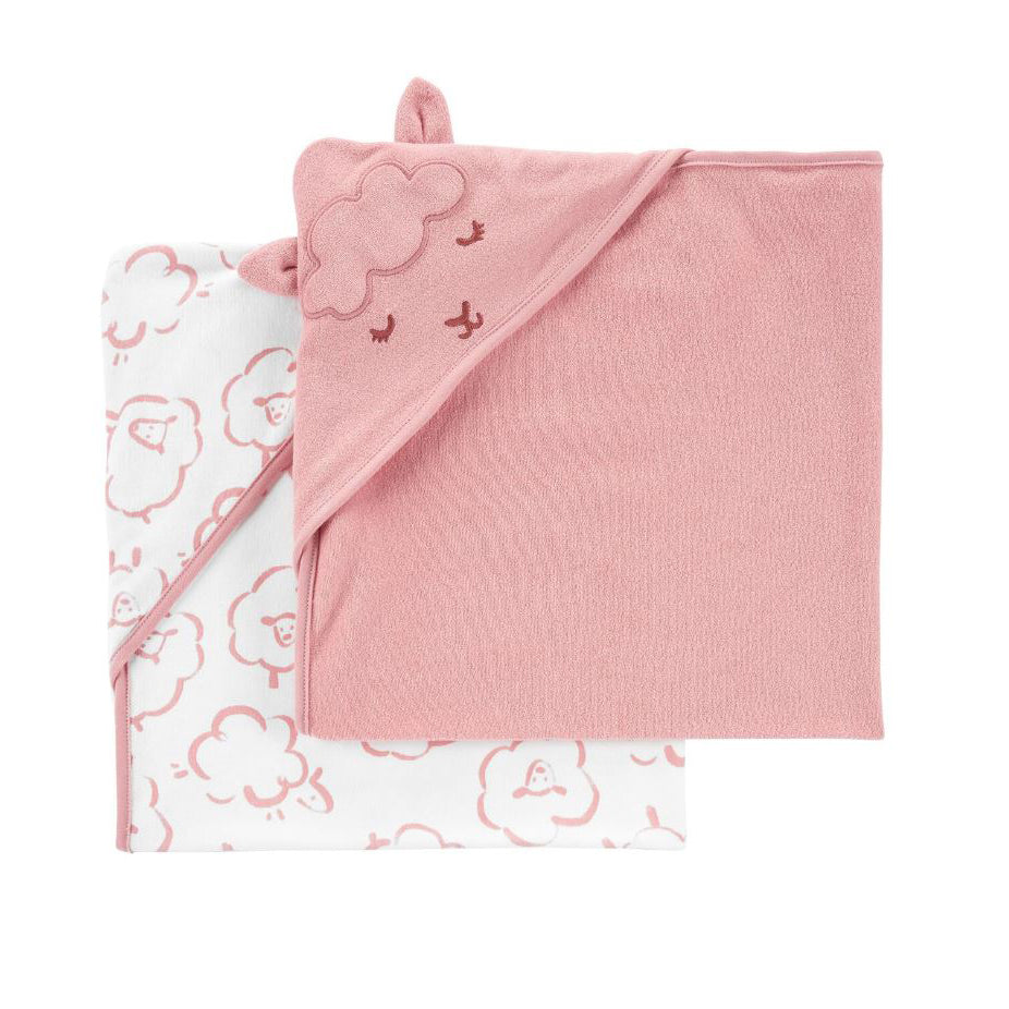 2 Pack Soft Baby Girls' Sheep Hooded Bath Towel - Cute Animal Hooded Towel for Newborn Toddler Bath Time, Swimming & Photo Shoots