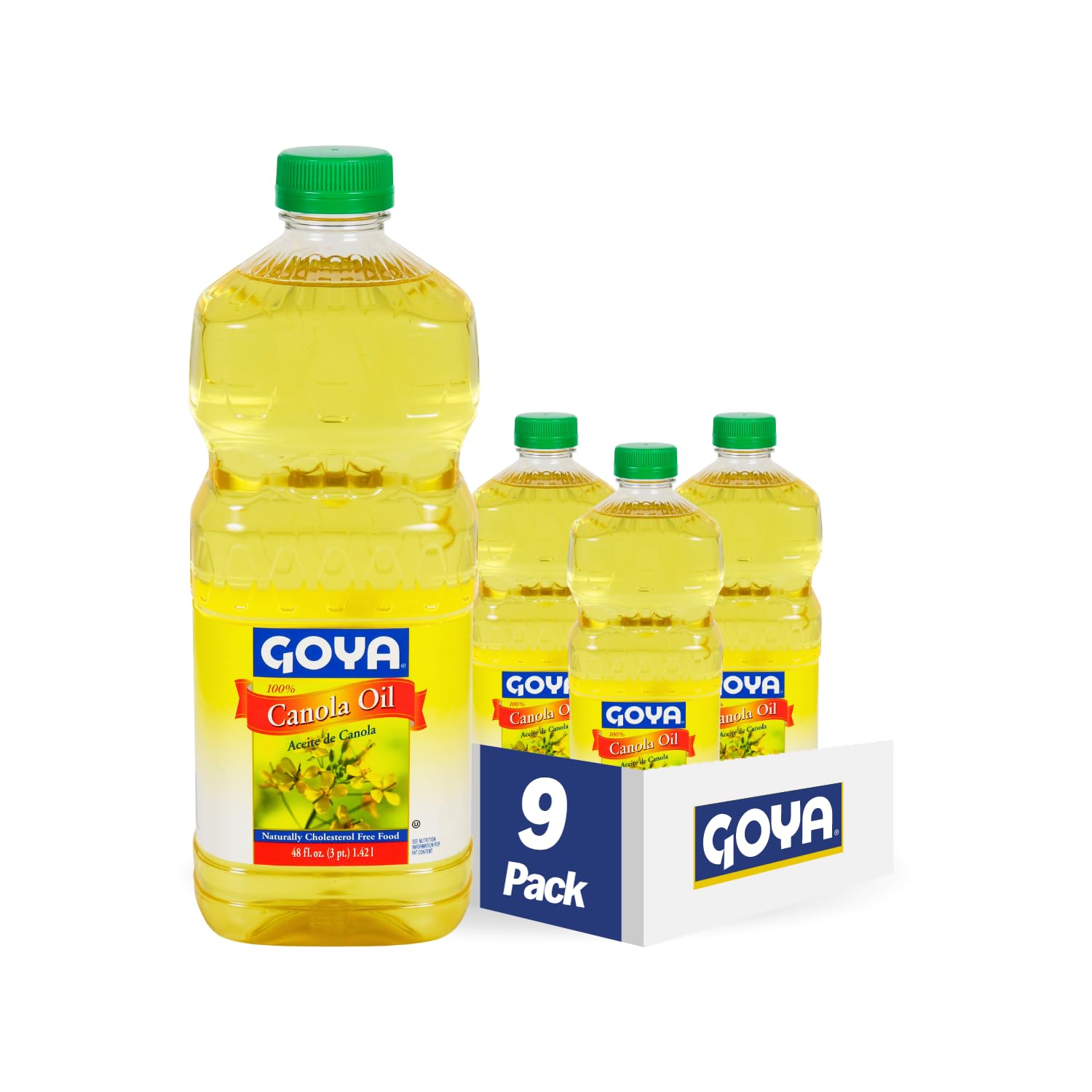 Goya Foods 100% Pure Canola Oil - 48 Fl Oz (Pack of 9) - Healthy Cooking Oil for Frying, Baking & Salad Dressings