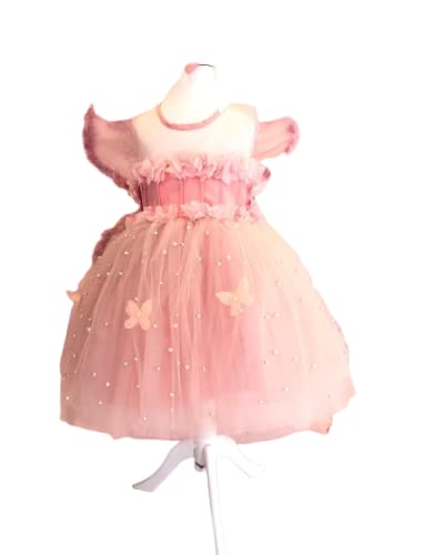 Butterfly Dress for Baby Girl Toddler - Peach & Dusty Rose Color with Wings - Elegant Birthday Outfit for Girls - Perfect Gift for Birthday, Photo Shoots & Special Occasions