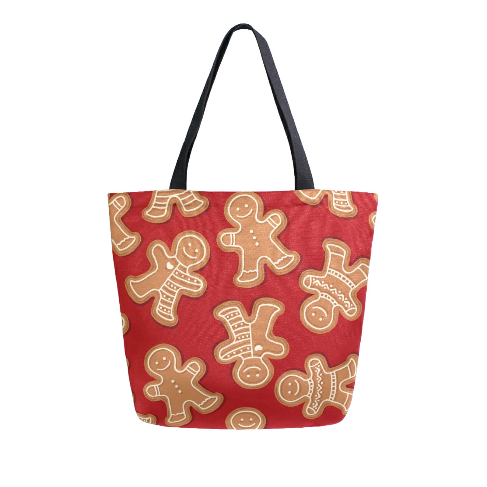Yasala Festive Christmas Gingerbread Men Canvas Tote Bag - Large Eco-Friendly Reusable Shopping Bag for Women, Foldable Multipurpose Grocery, School, Travel & Beach Shoulder Bag | Holiday Gift, Party Favors & Seasonal Decor