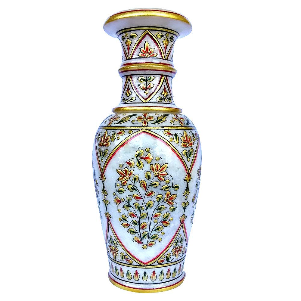 Shilplam Indian Marble Stone Flower Vase - 14 Inch Handcrafted Home Decor for Living Room, Dining Table & Wedding Centerpieces