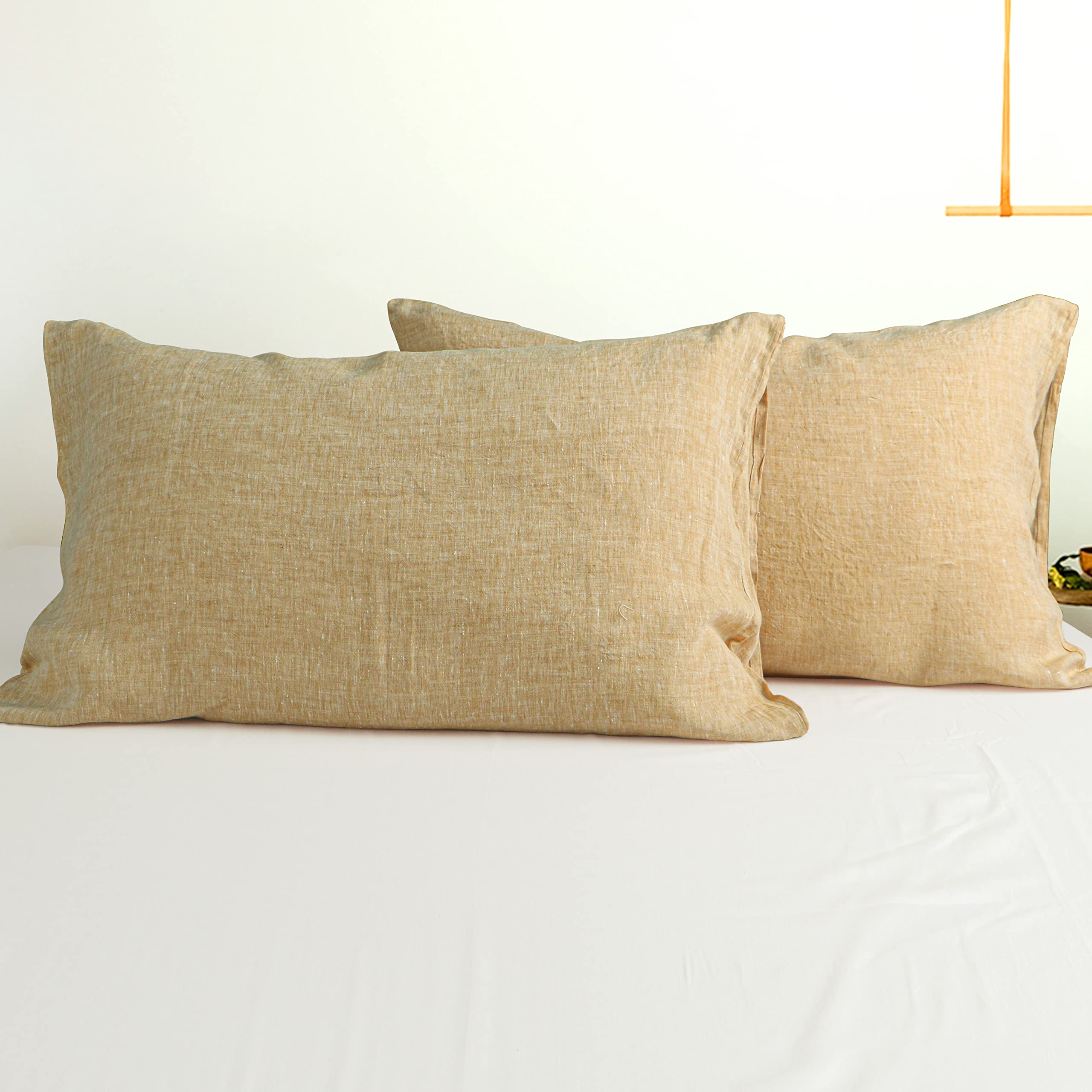 NTBAY French Linen Pillowcases - 100% Premium Washed Linen Standard Size 20x26 Inches, 2-Pack with Envelope Closure, Breathable & Cooling for All Seasons | Perfect for Bedroom, Guest Room, and Hotel Decor in Turmeric Yellow