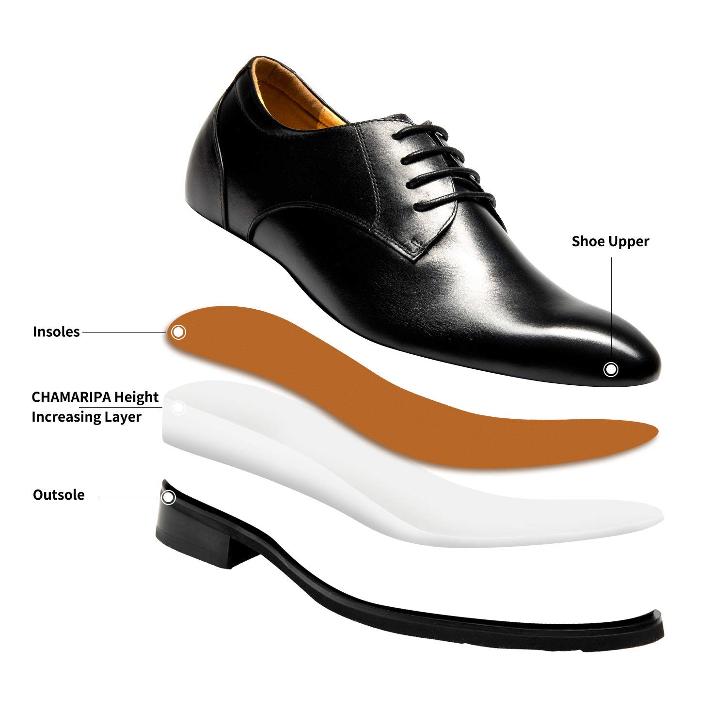 CHAMARIPA Men's Invisible Height Increasing Elevator Shoes - Lace-up Leather Oxford Dress Shoes for Formal & Tuxedo Wear | Elevator Shoes That Make You Taller | Perfect for Business Meetings, Weddings & Special Occasions