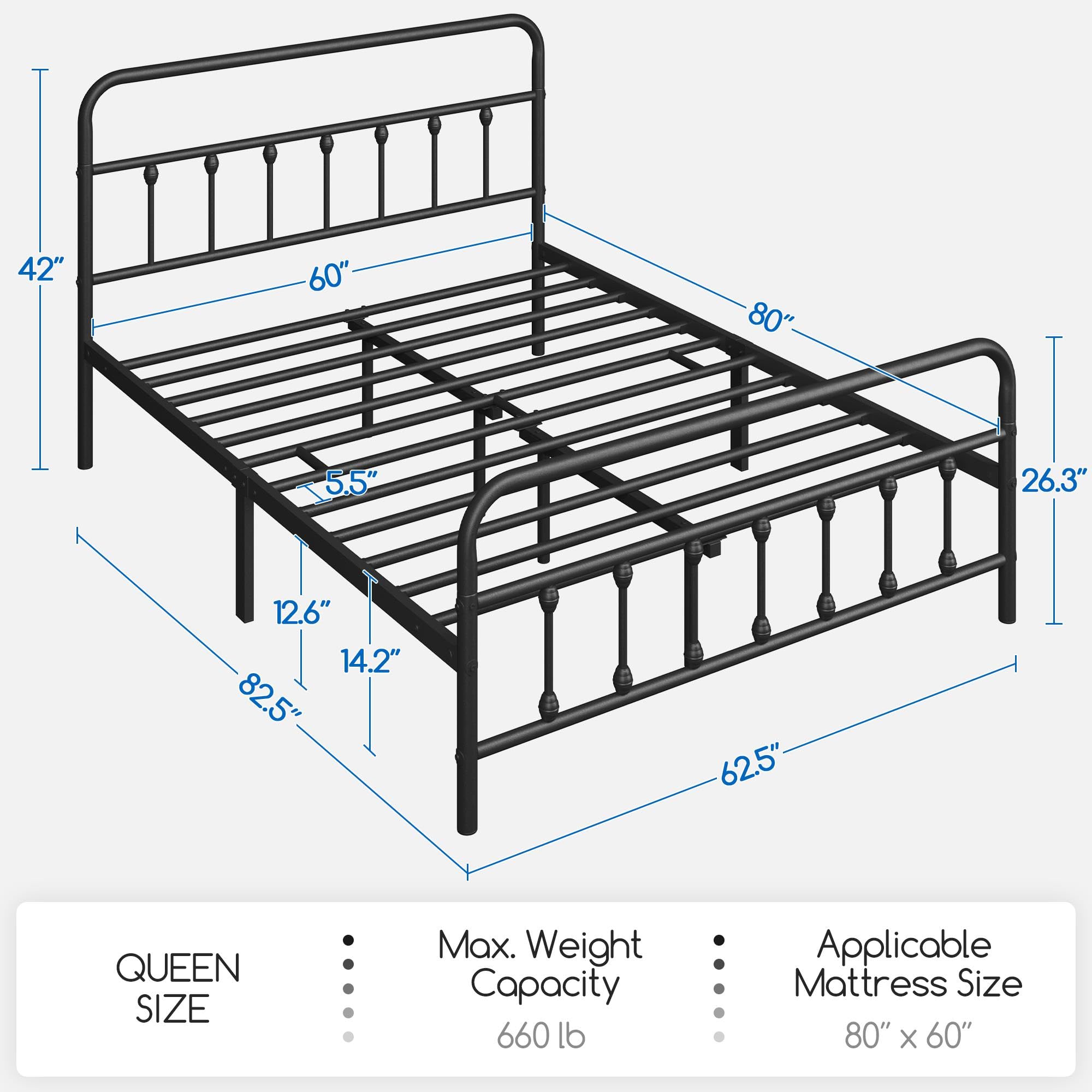 Yaheetech Queen Size Metal Platform Bed Frame with Victorian Iron-Art Headboard - No Box Spring Needed, Under Bed Storage - Classic Black Bedroom Furniture for Master Bedroom, Guest Room & Dorm