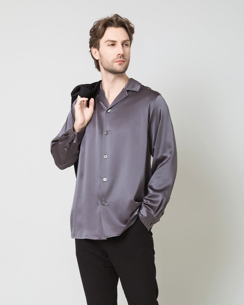 Premium Men's 100% Pure Silk Classic Business Dress Shirt - Formal Office Wear & Professional Attire for Business Meetings & Special Occasions
