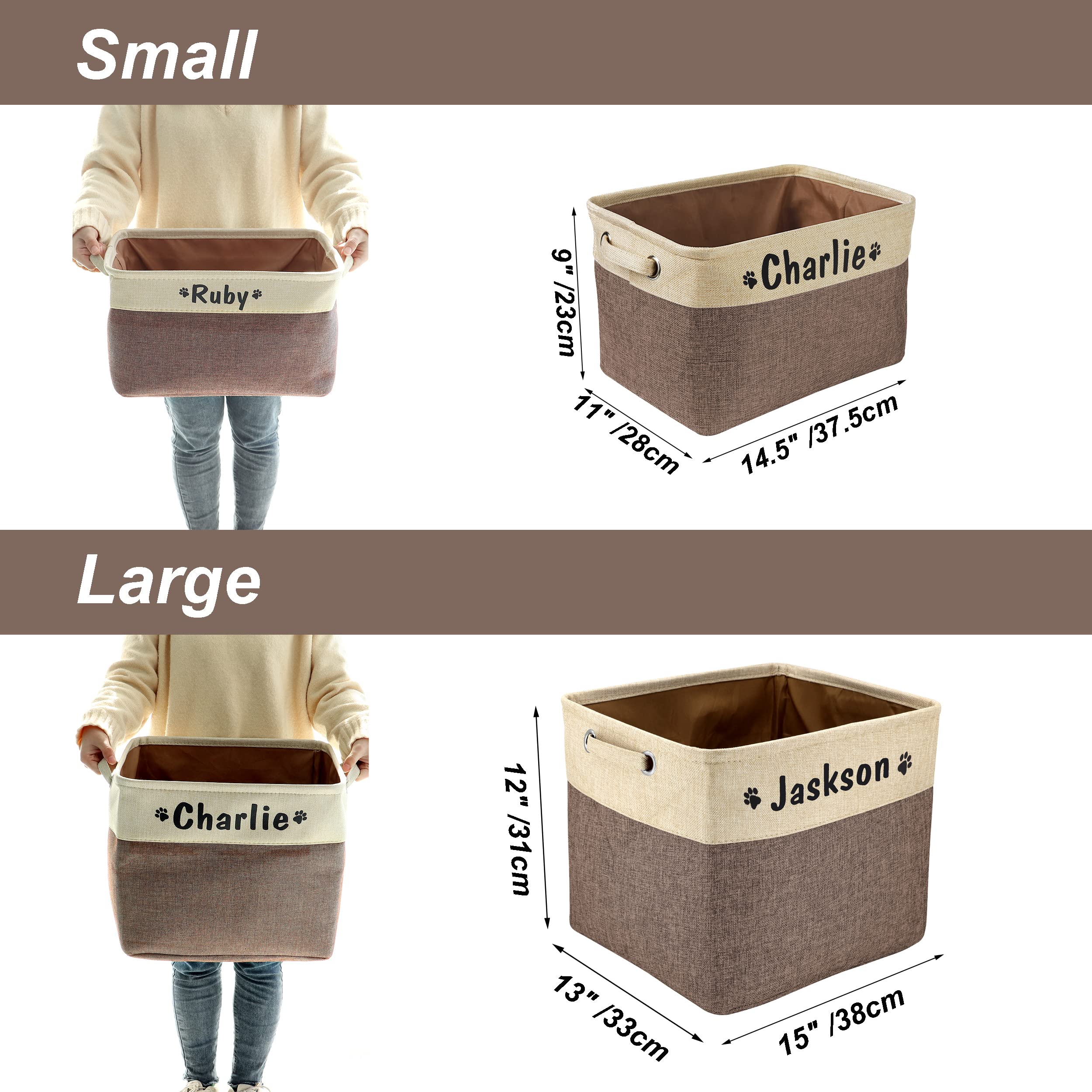 Personalized Collapsible Dog Toy Storage Basket with Pet's Name - Rectangular Organizer Box for Dog Toys, Clothes & Accessories (Coffee, Large) - Perfect for Pet Playrooms, Living Rooms & Bedrooms