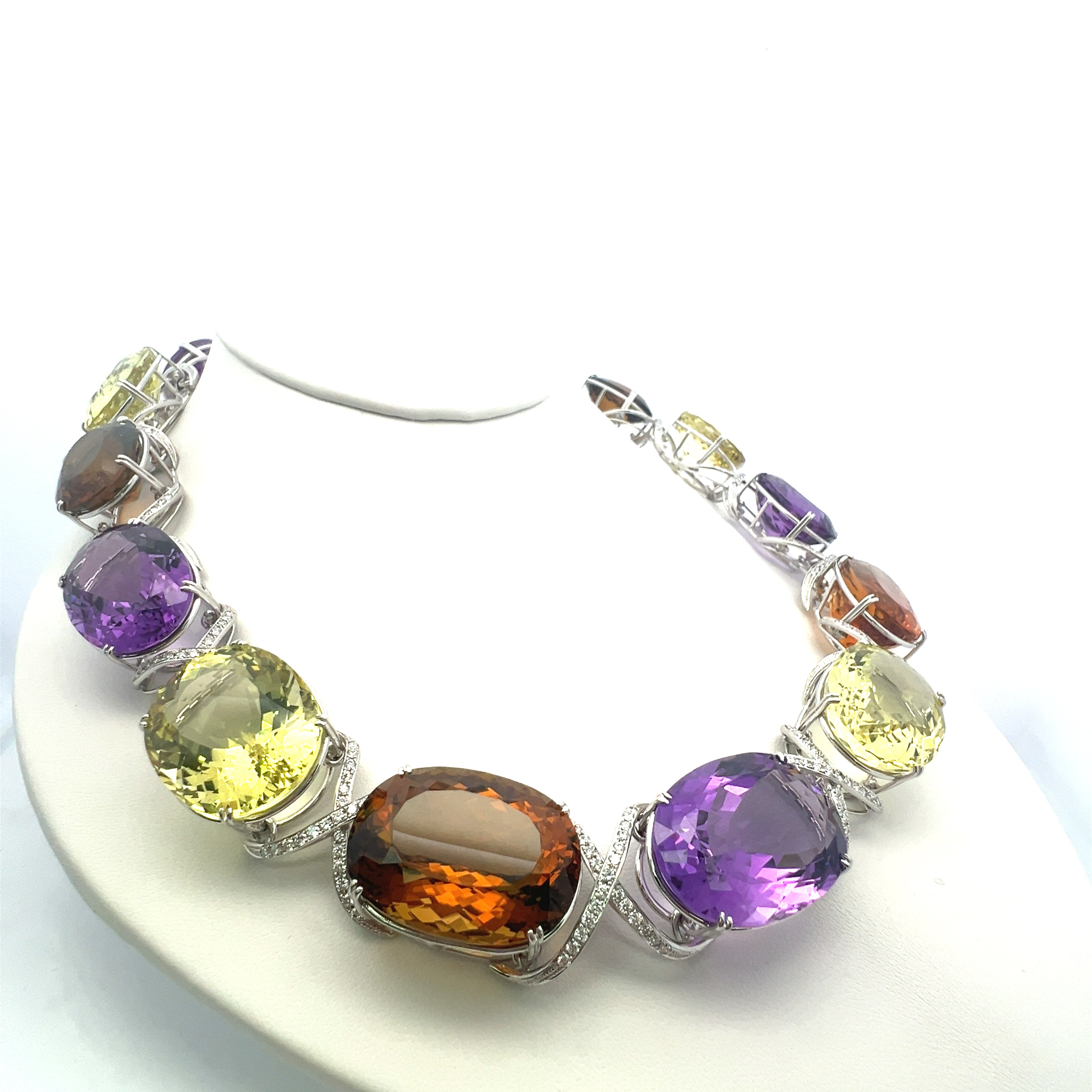 10.00 Carat Citrine & Amethyst Diamond Necklace in 18K White Gold - Elegant Gemstone Jewelry for Women, Perfect for Weddings, Parties & Special Occasions