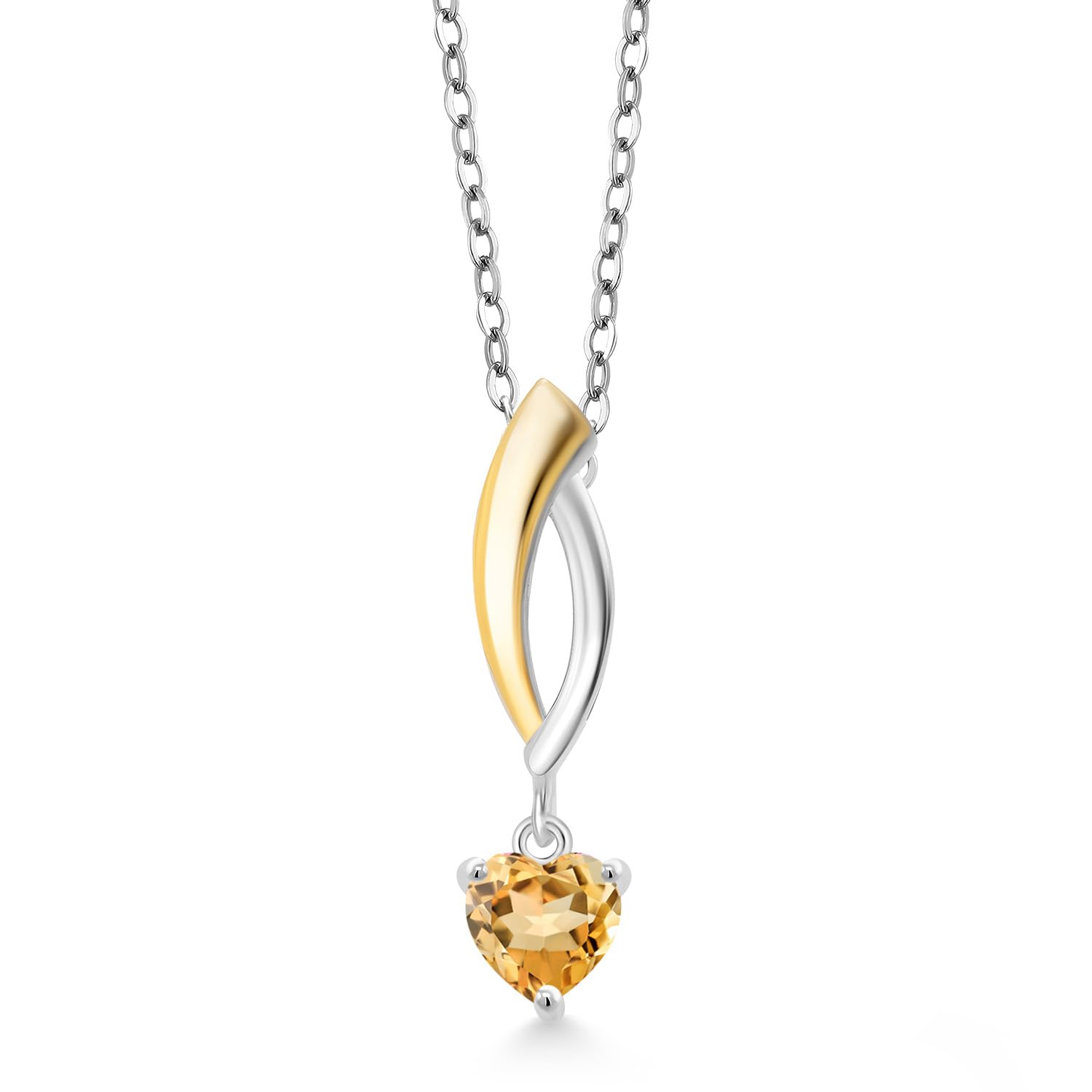 0.46 Ct Heart-Shaped Yellow Citrine Pendant with 925 Sterling Silver & 10K Gold Chain | Gem Stone King | Elegant Jewelry Gift for Valentine's Day, Anniversary & Special Occasions