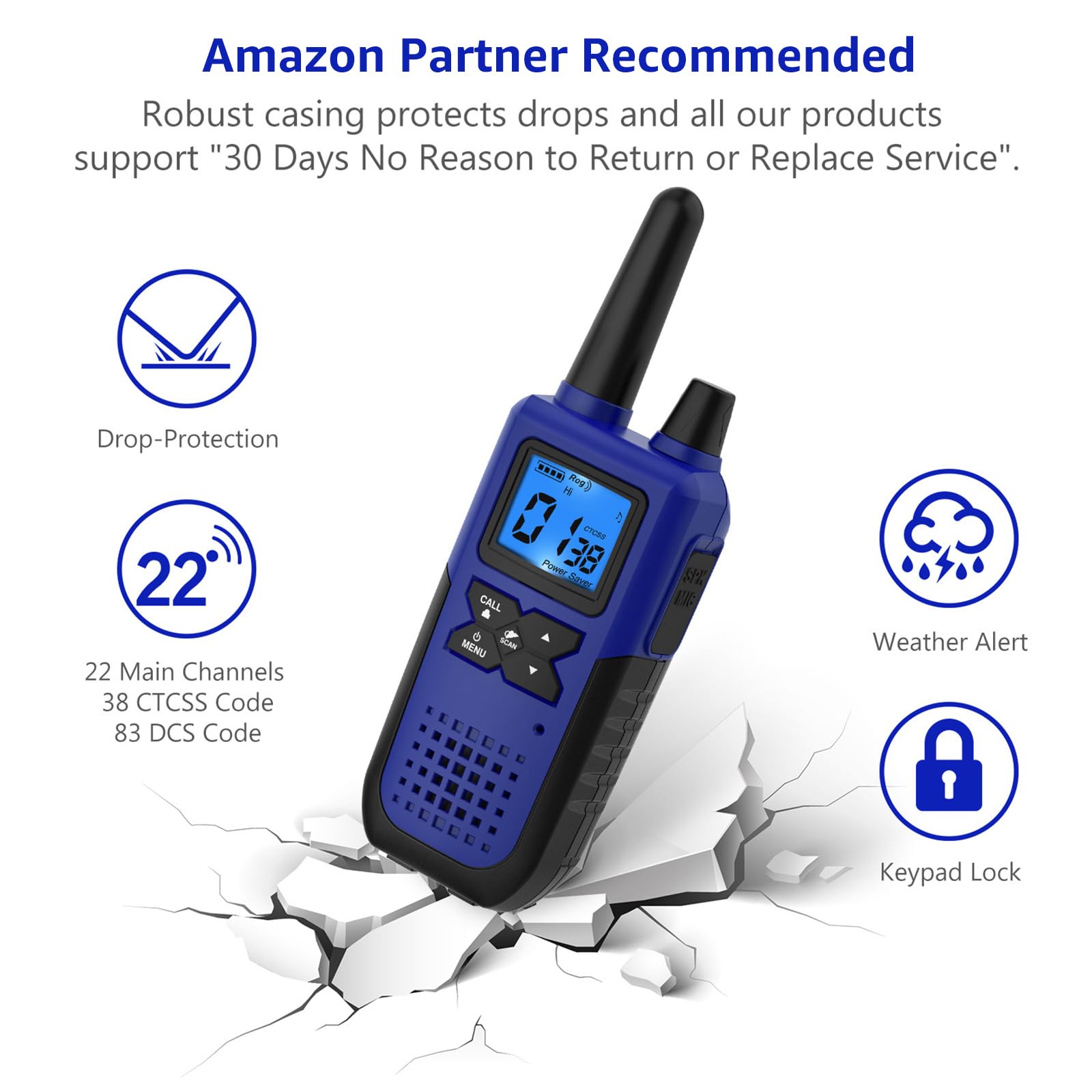 Long Range Walkie Talkies for Adults - 6 Pack Rechargeable Two Way Radios with Earpiece Mic, USB Charger & NOAA Weather Alert - Perfect for Hiking, Camping, Outdoor Adventures and Family Communication
