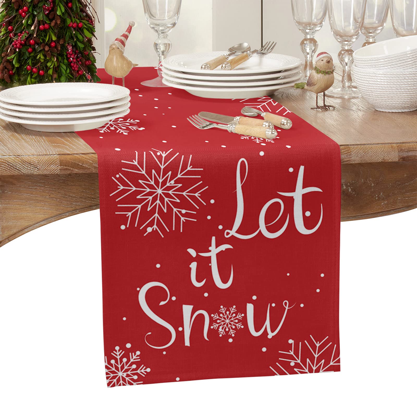 90 Inch Christmas Snow Table Runner - Red Holiday Dining Table Decor for Round, Kitchen, Coffee & End Tables - Perfect for Festive Living Room & Dining Room Settings