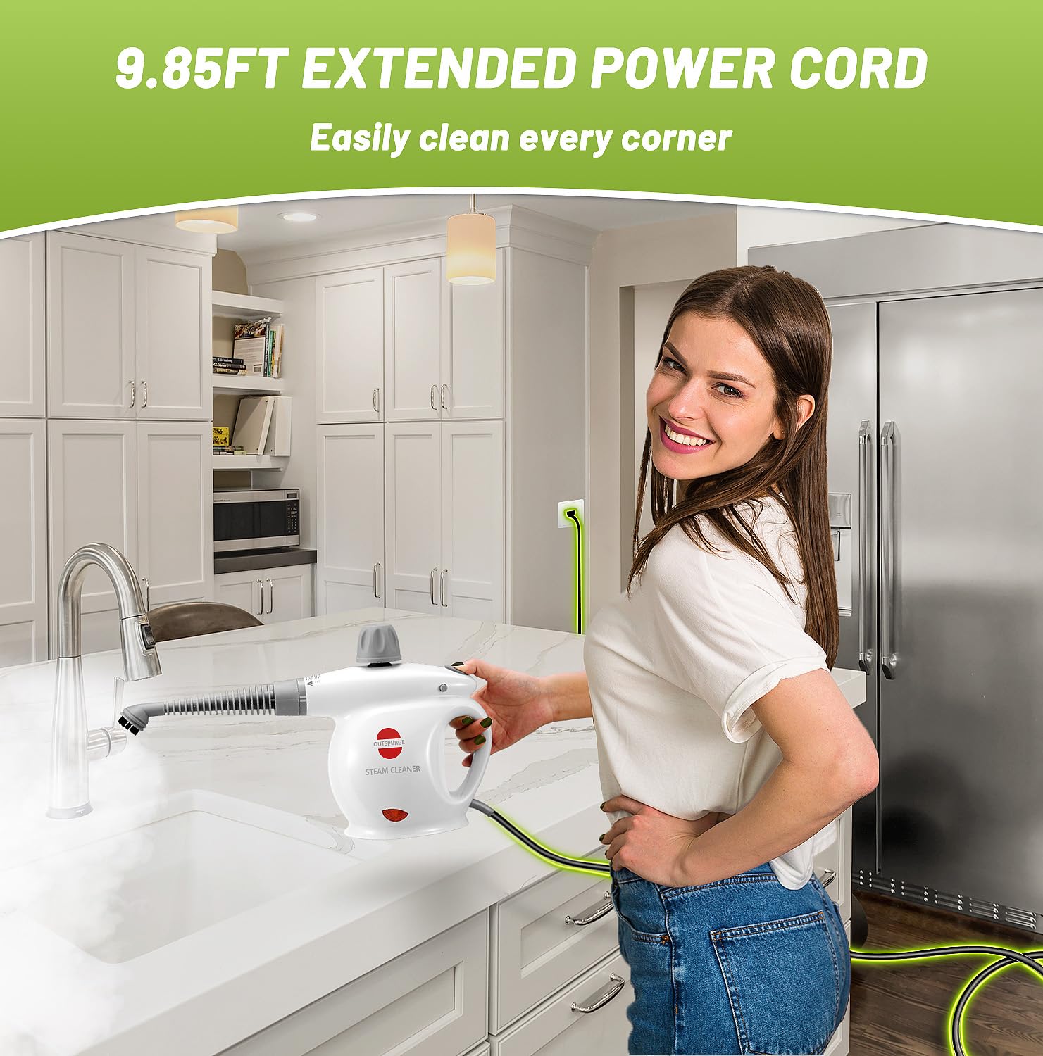 **Multi-Surface Handheld Steam Cleaner with 13 Accessories – Powerful Pressurized Steam Shot for Floors, Upholstery, Grout, Windows, Couches & Cars – Safe & Easy Cleaning with Safety Lock (White) – Perfect for Home, Office & Auto Detailing**
