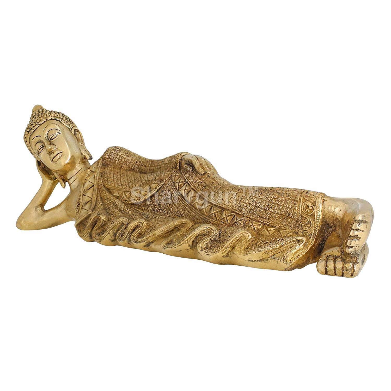 Sharvgun 17-inch Brass Sleeping Buddha Statue - Handcrafted Buddhist Art for Meditation & Home Decor - Perfect Spiritual Gift for Yoga Studios, Zen Gardens & Peaceful Spaces