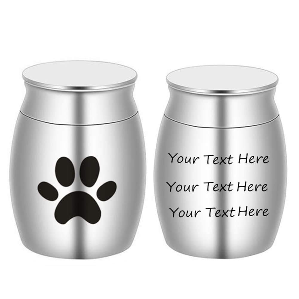 ZKXXJ 1.6 Inch Personalized Pet Urn for Ashes - Custom Engraved Name & Paw Print Memorial - Stainless Steel Mini Cremation Urn for Dogs & Cats - Perfect for Home Memorials & Funeral Keepsakes