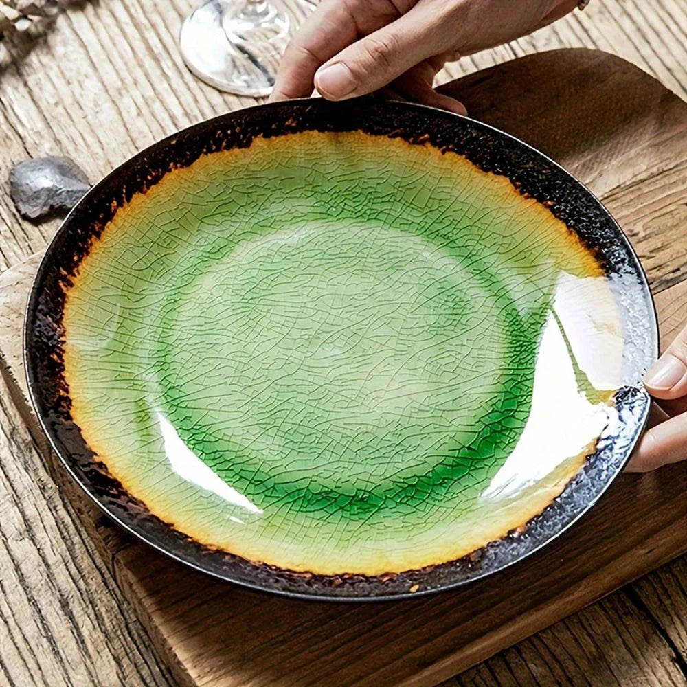 Premium Lava Glaze Ceramic Dinner Plate Set - Elegant & Durable Porcelain Plates for Everyday Dining, Restaurants, or Special Occasions