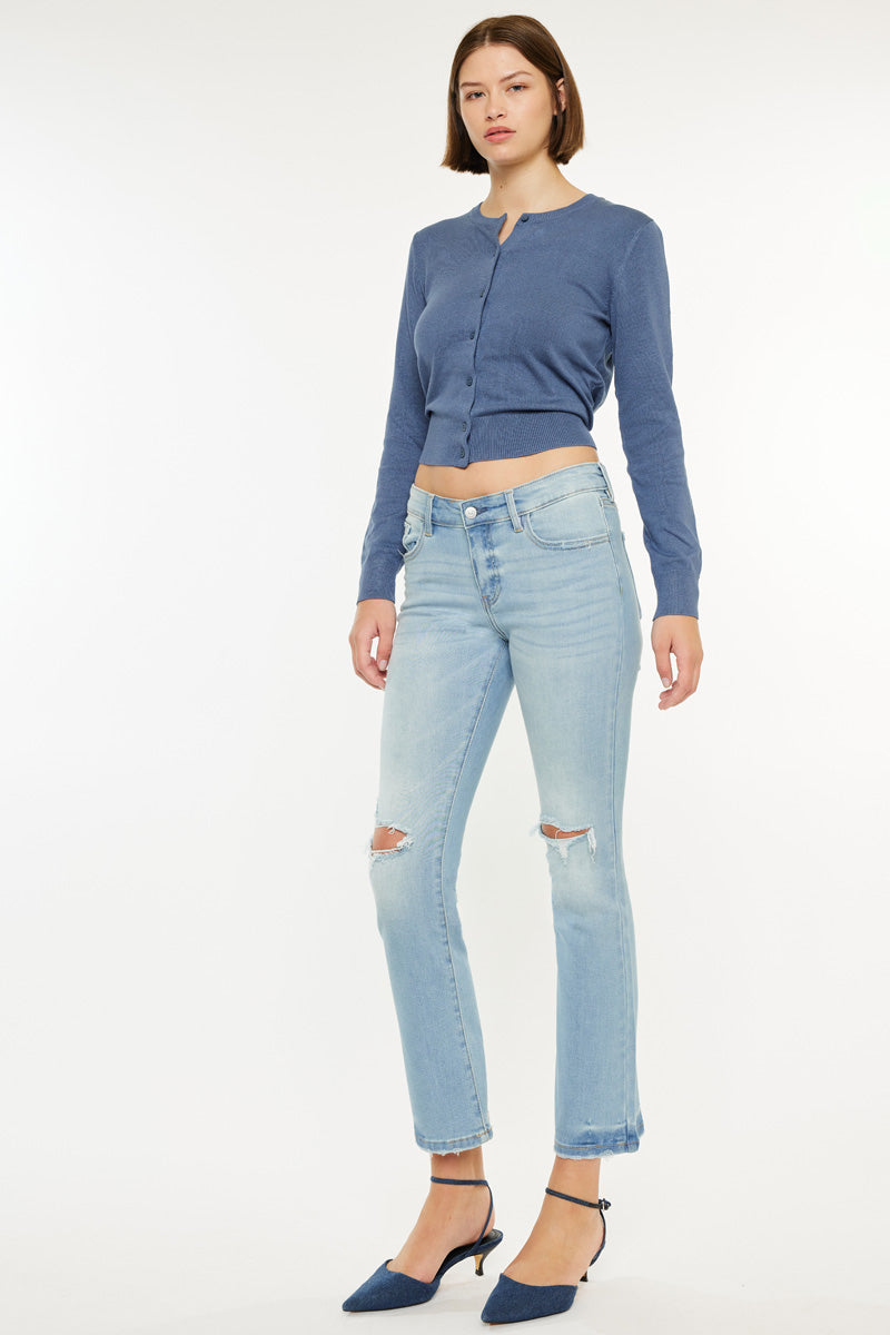 Coraline Essentials Mid Rise Kick Flare Jeans for Women - Stretchy Denim Pants with Comfortable Fit - Perfect for Casual Outings and Everyday Wear