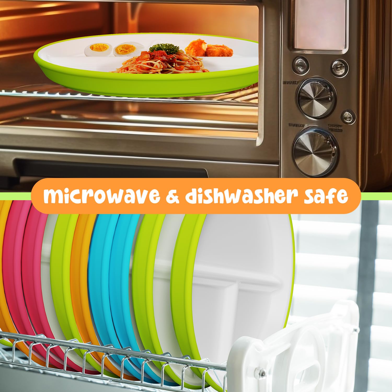 Premium Divided Toddler Plates with Anti-Slip Silicone Sleeves | Microwave & Dishwasher Safe Porcelain Kids Plates | Set of 4 for Easy Mealtime | Perfect for Babies, Toddlers & Kids | Ideal for Home, Daycare & Restaurant Use