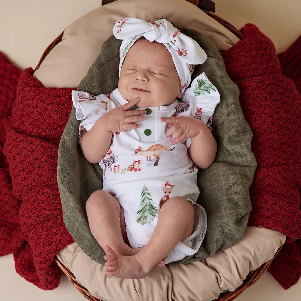 Organic Baby Bodysuit with Frill - Snuggle Hunny Short Sleeve Kangaroo & Koala Print - Perfect for Playdates, Photo Shoots & Everyday Comfort