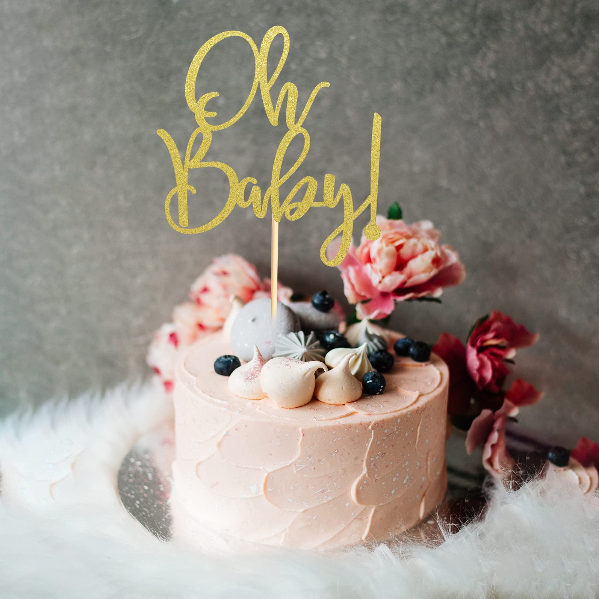 Oh Baby Cake Toppers - Gold Glitter Baby Shower Cake Picks for Celebrating Baby Showers & Kids Birthday Parties - Perfect for Baby Shower Decorations, Gender Reveals & 1st Birthday Cakes
