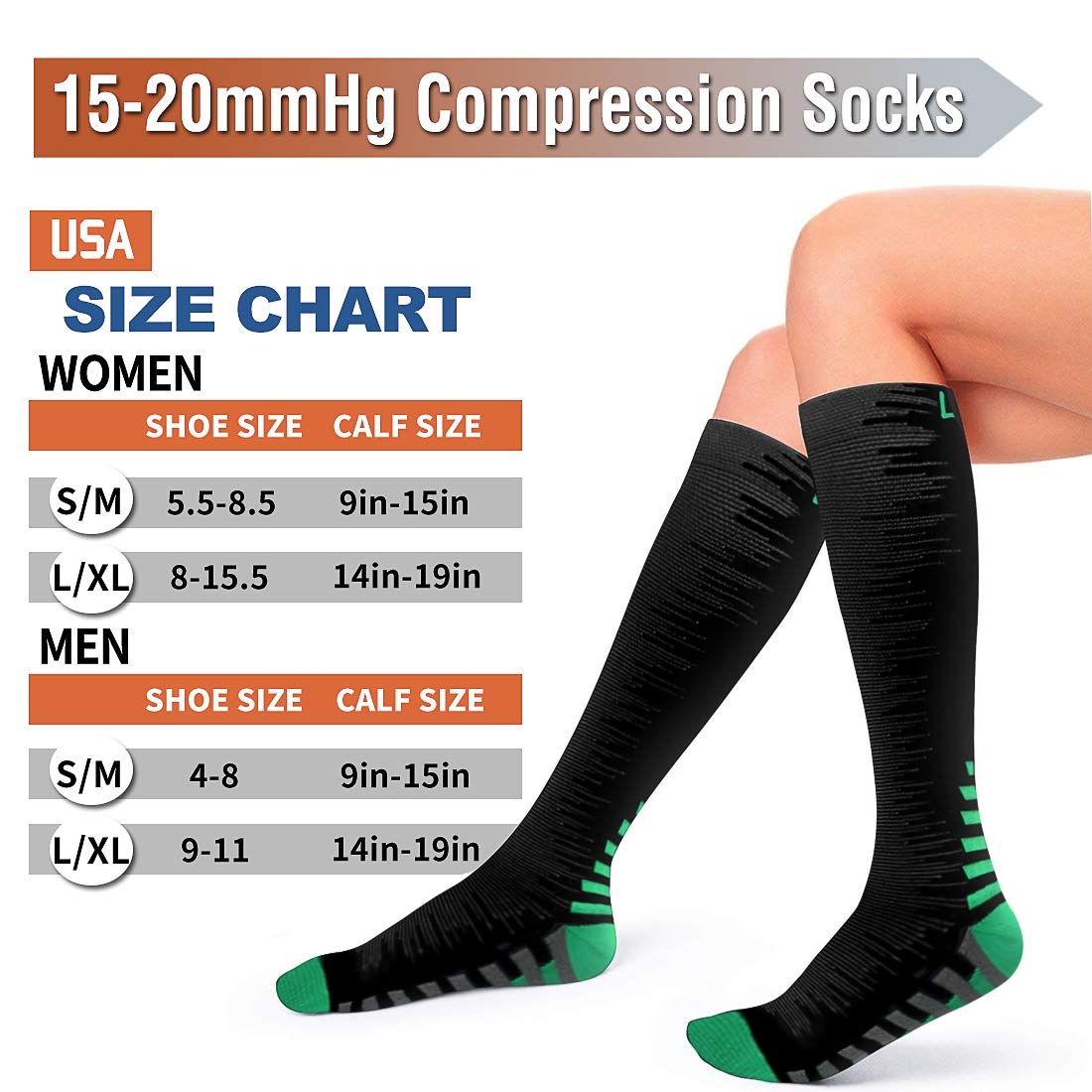Best Compression Socks for Women & Men - Improve Blood Circulation & Reduce Swelling - Perfect for Running, Athletic, Nursing, Travel & Long Flights - Medical Grade Support Socks for Varicose Veins & Plantar Fasciitis Relief