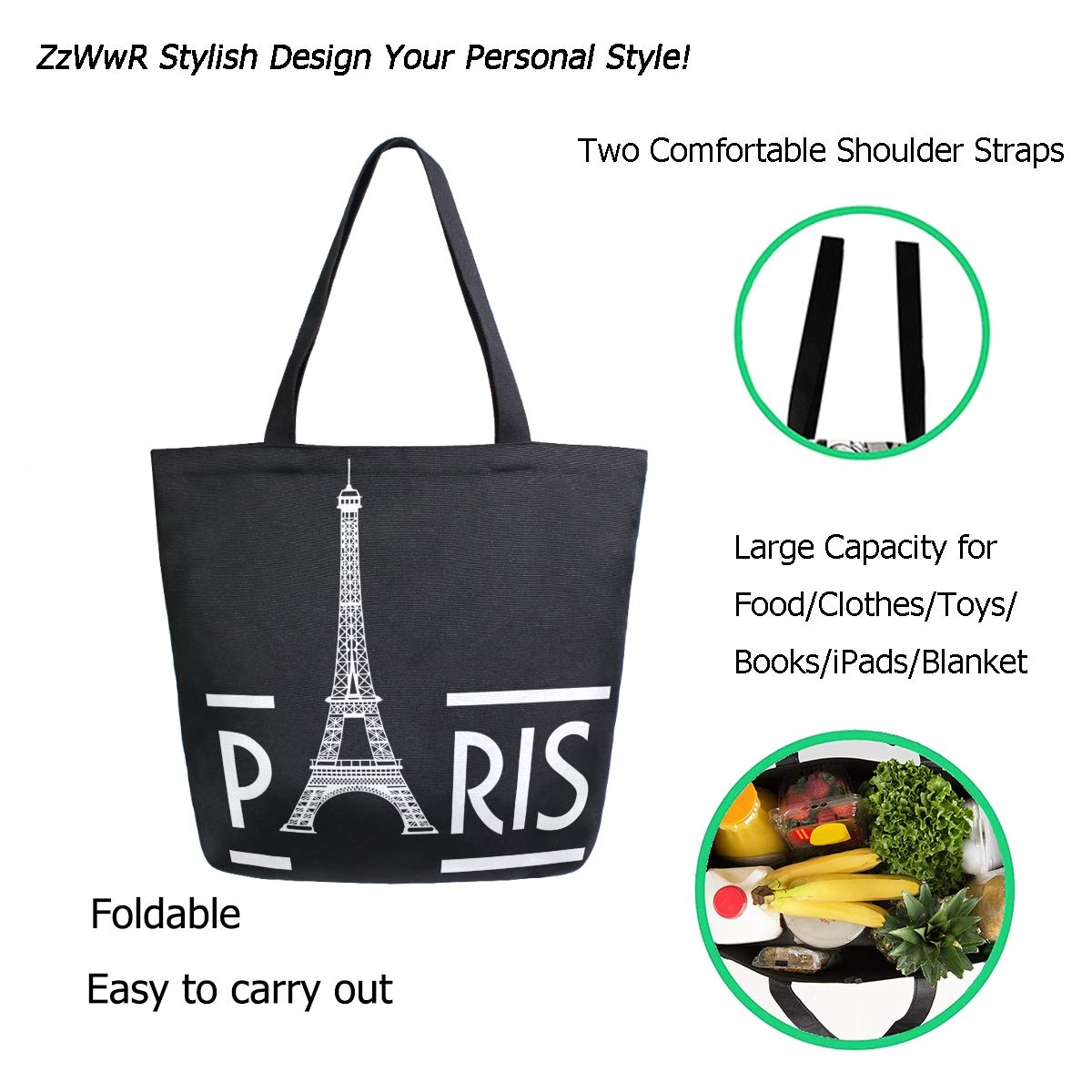 Stylish Funny Pattern Extra Large Shoulder Tote Bag for Women - Durable Beach Travel Weekender Gym Grocery Shopping Tote - Perfect for Work, Vacation, Yoga & Daily Errands