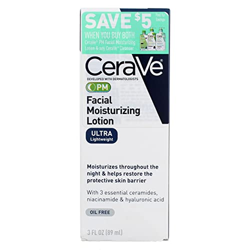 CeraVe PM Facial Moisturizing Lotion for Night Use - 3 fl oz (Pack of 6) | Fragrance-Free, Non-Comedogenic Moisturizer with Hyaluronic Acid & Niacinamide | Ideal for Dry, Sensitive Skin & Nighttime Skincare Routine