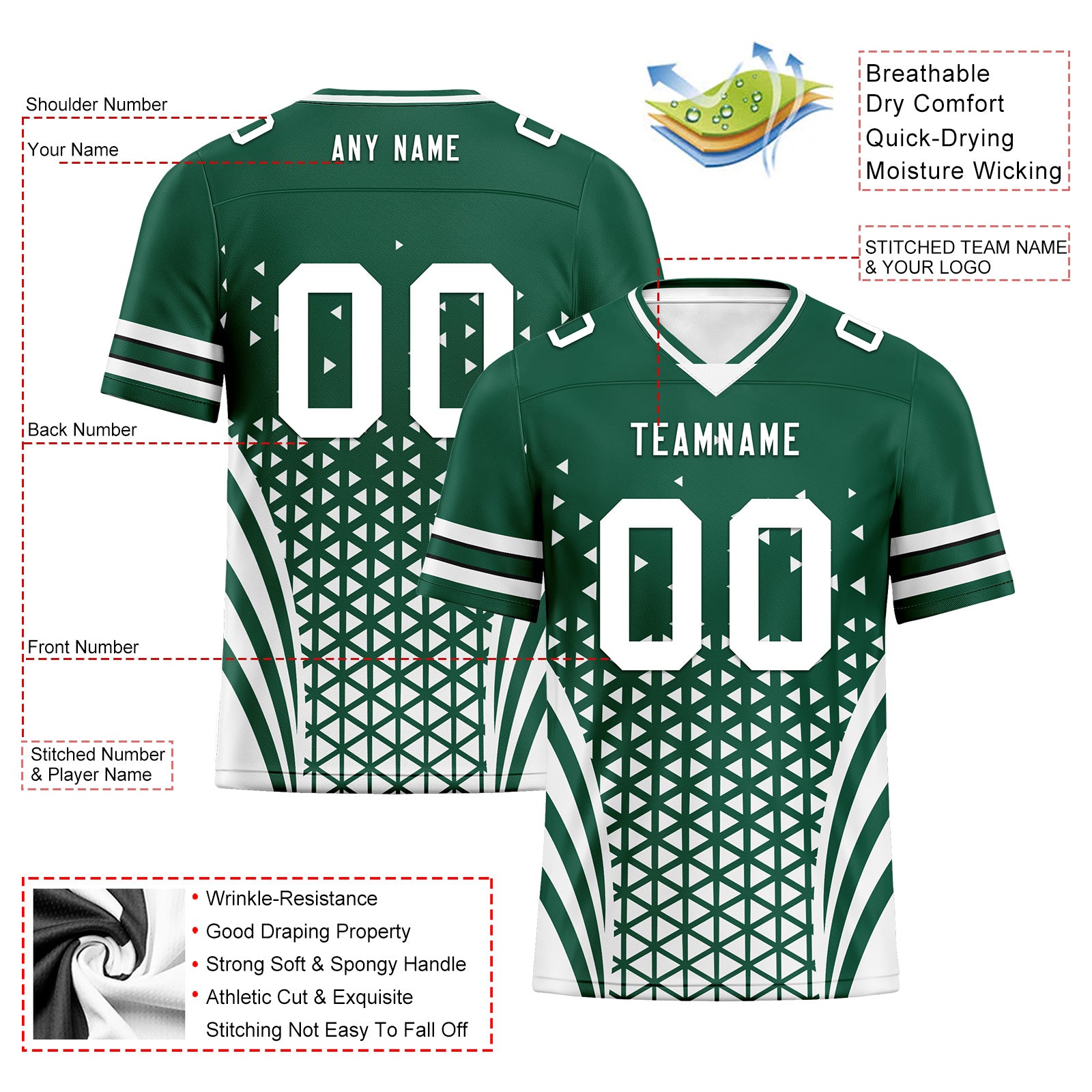 Custom Green & White New York Personalized Authentic Football Jersey FBJ02 D023033 - Perfect for Game Day, Fan Events & Sports Collectors