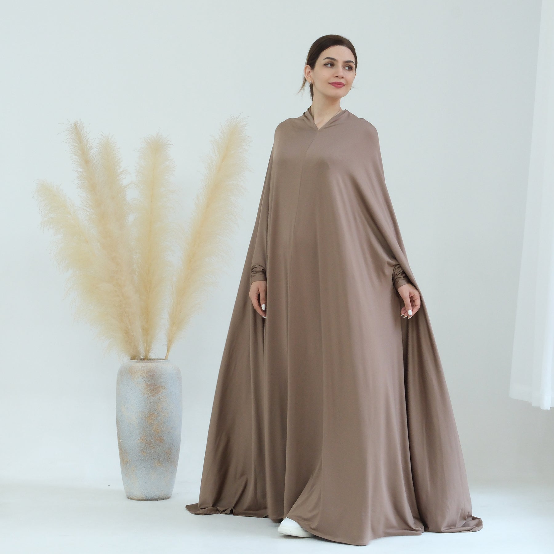 Awra Cape Hijab Combo in Taupe - Modest Muslim Women's Prayer Shawl & Scarf Set for Daily Wear, Prayer, and Special Occasions