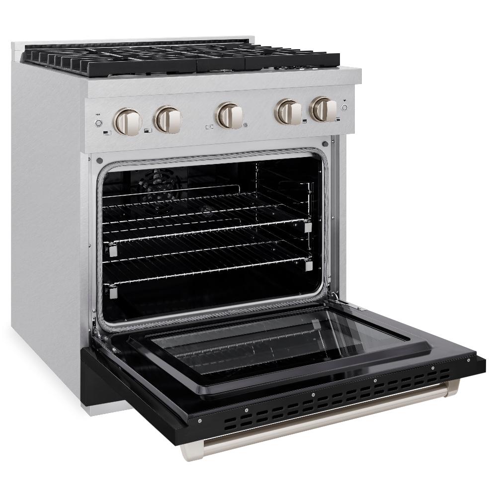 ZLINE 30-inch 4.2 cu. ft. Dual Fuel Range with 4-Burner Gas Cooktop & Convection Oven - Satin Stainless Steel with Black Matte Door (SDRS BLM 30) - Perfect for Modern Kitchens, Home Chefs & Professional Cooking
