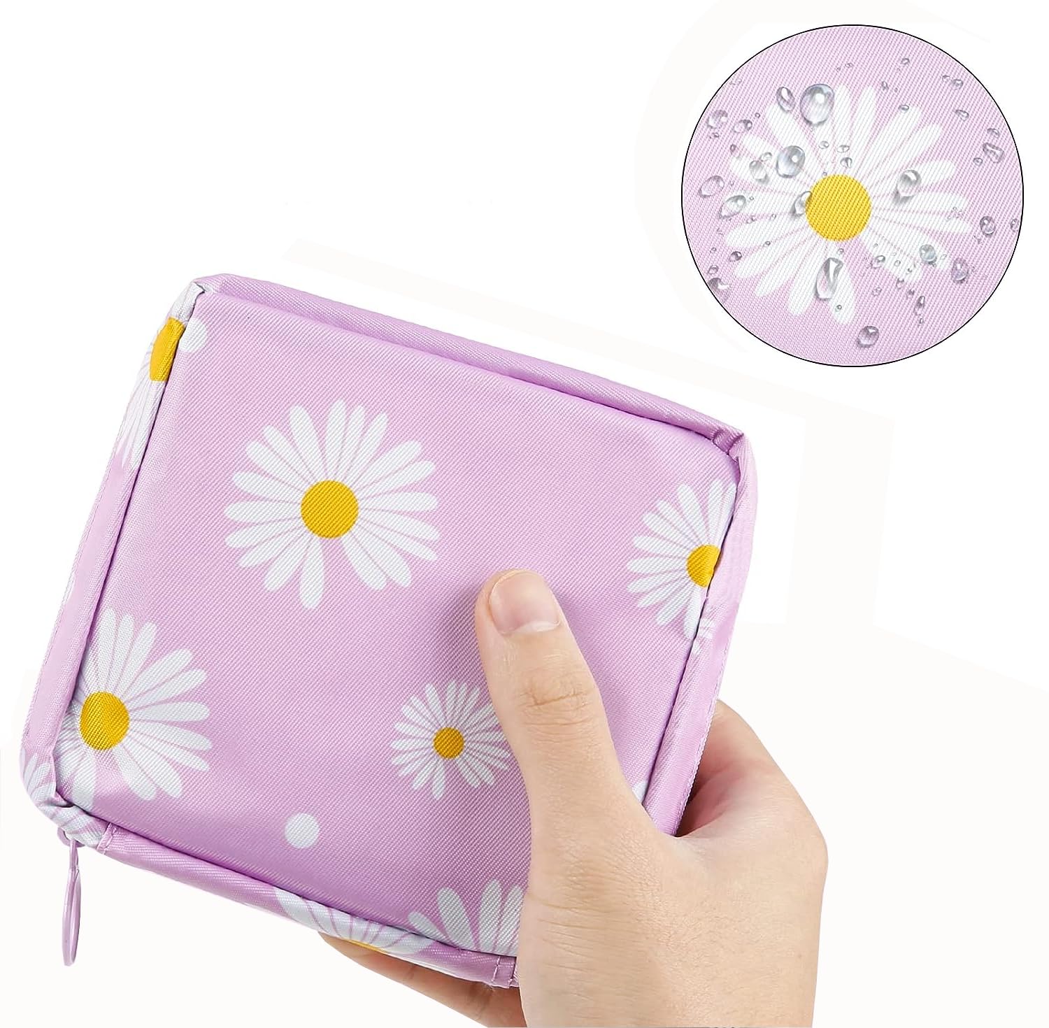 Trendy Portable Mini Sanitary Napkin Pouch - Waterproof Zippered Travel Organizer for Nursing Pads, Cosmetics & Jewelry - Perfect for Women & Girls (Daisy, Purple, Peach) - Ideal for Travel, Gym & Daily Essentials Storage