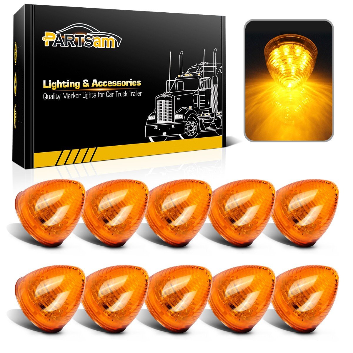 Partsam 10Pcs 2 Inch Amber 9LED Side Marker Lights - 2
