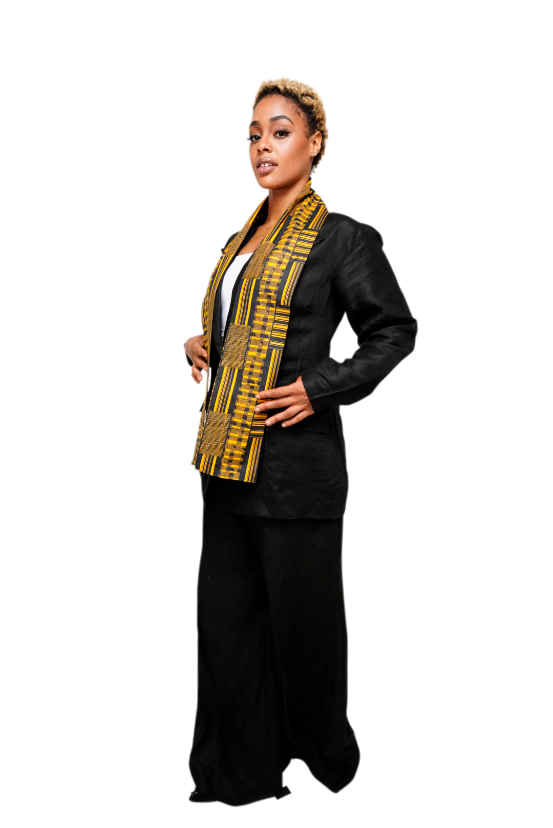 Dupsie's Nansa Black and Gold African Print Kente Sash DP4091S - Traditional African Waist Wrap for Weddings, Cultural Events & Fashion Accessories