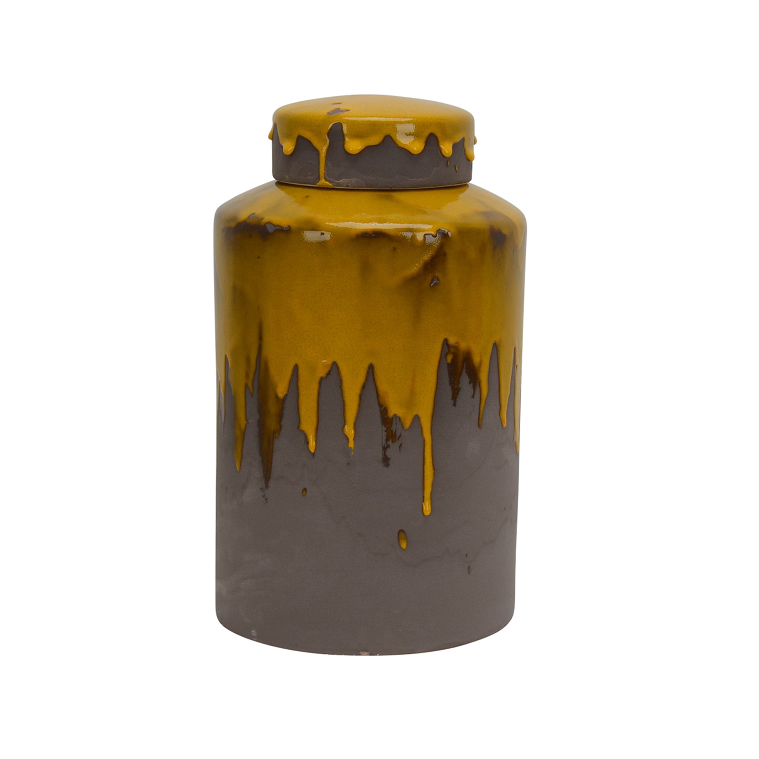 Sagebrook Home Decorative Ceramic Covered Jar - Mustard & Gray - 9.5