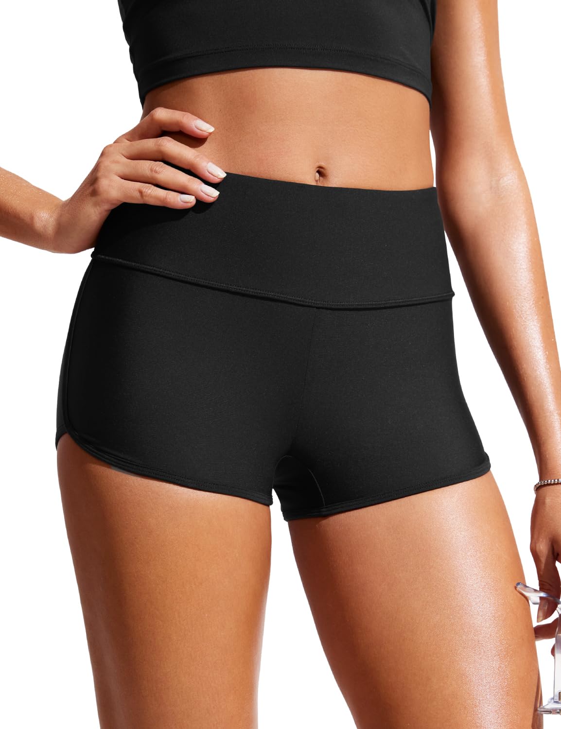 CRZ YOGA Women's 3 Inch High Waist Swim Board Shorts - Quick Dry Bathing Suit Bottoms with Liner - Perfect for Swimming, Surfing, Beach & Yoga Workouts