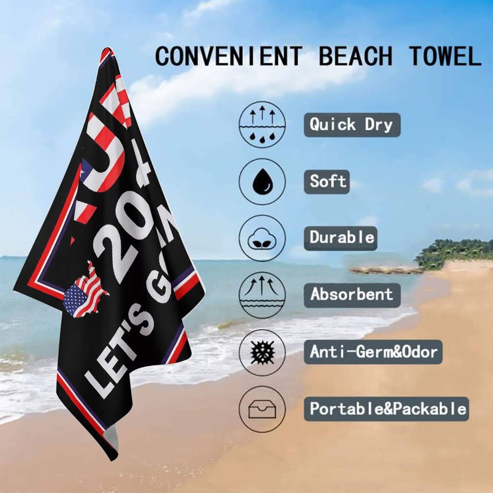 Mr.W Trump 2024 Beach Towel - Let's Go Brandon Quick Dry Sandless Towel (31.5x51 Inches) - Perfect for Swimming, Vacations, Camping & Gym - Patriotic Pool Accessory for Summer Outdoor Activities