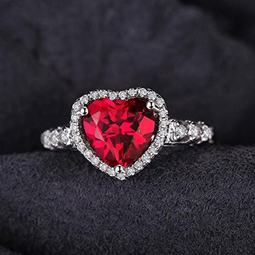 2.53Ct Synthetic Red Ruby Halo Sterling Silver Ring - Heart of Ocean Design | Elegant Jewelry for Women, Perfect Gift for Valentine's Day, Anniversary & Special Occasions