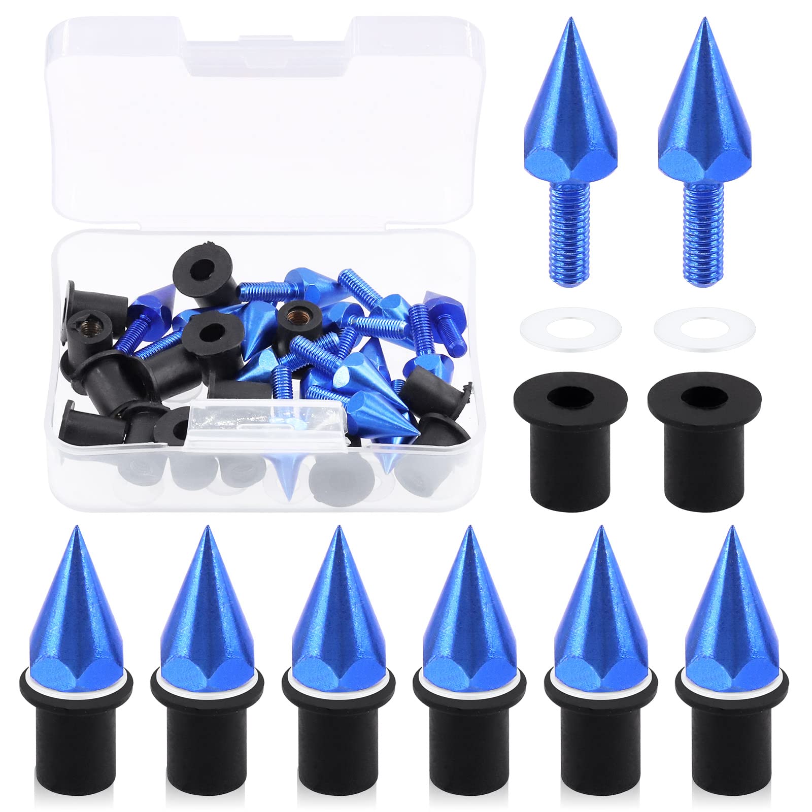 Swpeet 15Pcs Motorcycle Windscreen Screws Kit - Aluminum Spike Bolts for Bike Mods (Blue) | Durable Windscreen Upgrade