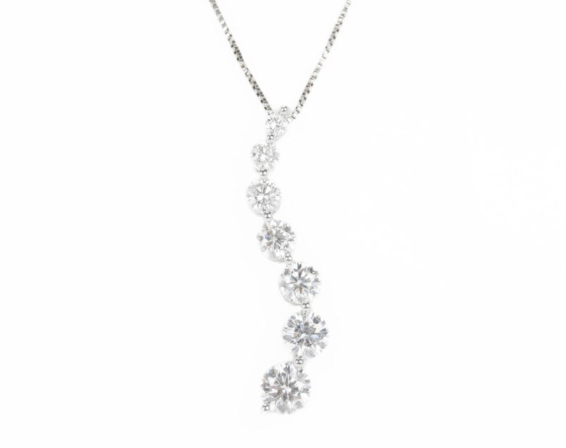 14K Graduating Diamond White Gold Slender Slider Pendant Necklace - Elegant Layering Piece for Everyday Wear & Special Occasions