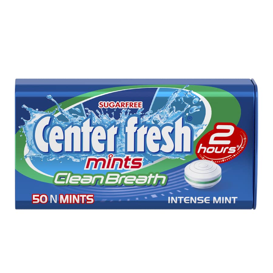 Center Fresh Sugar-Free Mints - Intense Menthol Eucalyptus Flavor for Fresh Breath (35g Tin, 50 Count) | Perfect for Office, Travel & After Meals