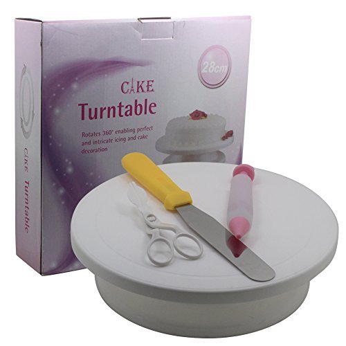 Premium Cake Decorating Turntable Stand with Icing Spatula, Decorating Scissors & Piping Pen - Essential Baking Tools for Professional Cake Decorating, Wedding Cakes & Birthday Party Desserts