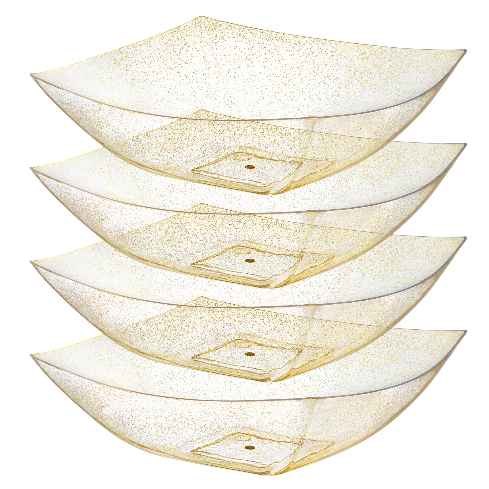 Square Gold Glitter Serving Bowls - Set of 4 - Elegant Party Dishes for Candy, Snacks, Desserts at Weddings, Birthdays & Holiday Gatherings