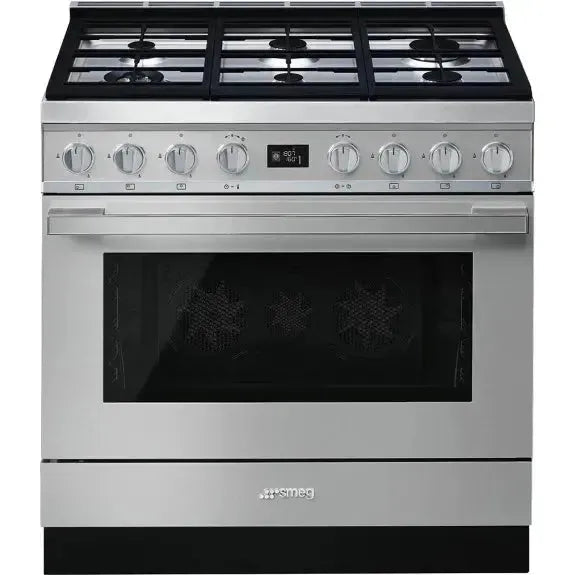 Smeg Portofino 90cm Dual Fuel Range Cooker with Pyrolytic Self-Cleaning Function | Stainless Steel CPF9GPXA | Perfect for Modern Kitchens & Professional Cooking