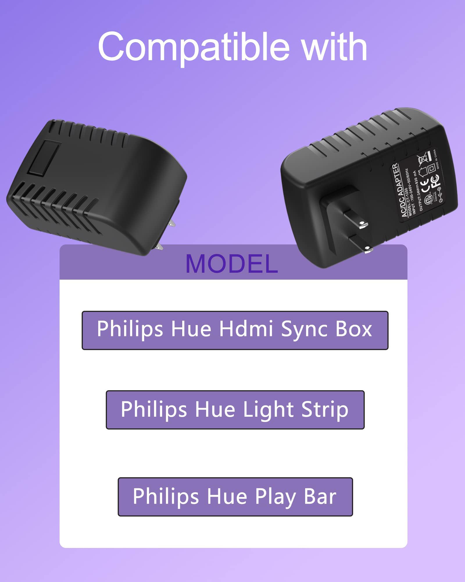 Philips Hue Compatible 24V DC Power Supply Adapter - Works with Hue Play Bar, Light Strip Plus, HDMI Sync Box & Bulbs | Smart Home Lighting Accessory for Gaming, Home Theater & Ambience Setup